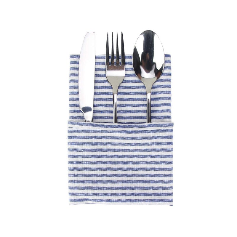 INFEI Plain Striped Cotton Linen Blended Dinner Cloth Napkins - Set of 12 (40 x 30 cm) - for Events & Home Use (Blue) - Image 4